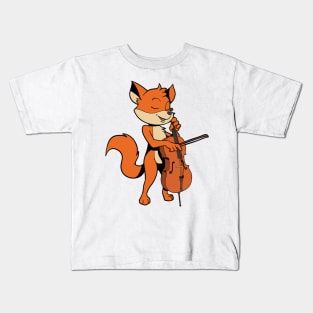 Comic fox plays cello Kids T-Shirt